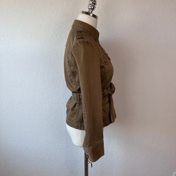 Vintage Y2K J Crew Military Utility Cargo Jacket size XS Cotton Belted Tan - Picture 5 of 14